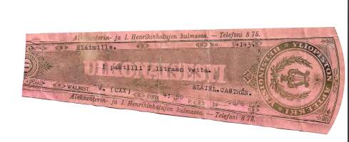 Yliopiston Apteekki Helsinki 1922 resepti signatuuri