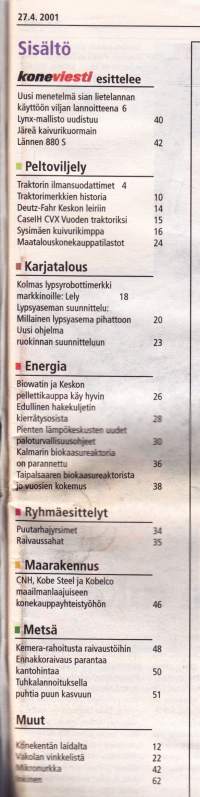 Koneviesti 2001 N:o 8 - Lännen 808S, Uusi Lynx, Lely lypsyrobotti myyntiin.