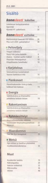Koneviesti 2001 N:o 10 - Ilmanvaihto ei ole henkimaailman hommia. Lietettä levälleen tehokkaasti maata tallaamatta. Pika Loch 2000 palstahakkuri