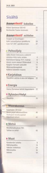 Koneviesti 2001 N:o 14 (24.8.) - Pidemmän korren ajoleikkurit, Kverneland Taarup 7515, Case 521 DXT