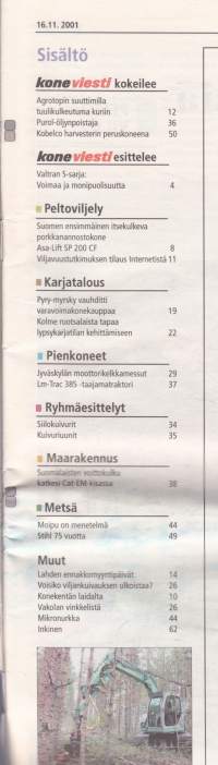 Koneviesti 2001 N:o 20 (16.11.) - Ketterä jättiläinen Asa-Lift SP-200CF, Valtra S. LM-Trac 385 -taajamatraktori