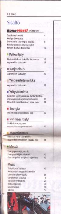 Koneviesti 2002 N:o 3 (8.2.) - Energiapuu osa 3. Agromekin uutuudet navettapuolella. Welger 500 paalain -isoja paaleja.