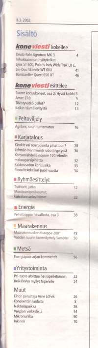 Koneviesti 2002 N:o 5 (8.3.) -  Deutz-Fahr Agrotron MK 3 on väkevä germaani. Ryhmäesittelynä traktorit, monitoimiperävaunut ja kuivalannanlevittimet