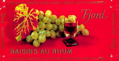 Fjord rommirusinasuklaasta (Raisins au Rhum / Rum-Trauben) suklaakääre kohopaino - tuote-etiketti