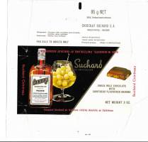 Swiss Milk Chocolate with Cointreau Flavoured Raisins suklaakääre kohopaino - tuote-etiketti