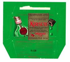 Séchaud &amp; Fils -suklaatehtaan kirsikkaliköörisuklaan (Kirsch) käärepaperi 1950- tai 1960-l suklaakääre kohopaino - tuote-etiketti