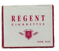 Regent King Size -savukeaskin kansi 1930- ja 1940-luvulta.  vintage tupakkaetiketti