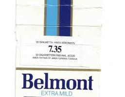Belmont Extra Mild -  Hinta veroineen 7,35 mk  tupakkaetiketti tupakka-askin aihio koottava käyttämätön