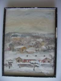 Aarne Lamminen, Talvisodan aikainen "Talvinen maisema" 1939 akvarellimaalaus 30x23 cm kehystetty