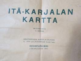 Akateemisen Karjala-Seuran julkaiseman Itä-Karjalan kartan 1934 uusintapainos 1941, 1:1 000 000 -kartta / map of East-Carelia