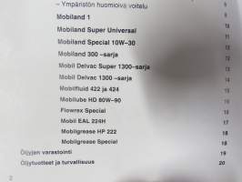 Mobil - Maatalouskoneiden oikea voitelu -opaskirja öljyjen / voiteluaineidenluokituksineen,  tuotetietoineen ym. teknistä tietoa sekä pakkaukset