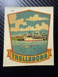 Trelleborg – vanha satama-aiheinen vesisiirtokuva – Ruotsi / vesisiirtokuva / dekaali -1960-luvun matkamuisto