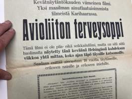 Avioliiton terveysoppi + Timbuktun mustien kaunokaisten parissa -elokuvajuliste, esitetään eri näytännöissä 18 vuotta täyttäneille naisille ja miehille, v. 1925