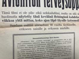 Avioliiton terveysoppi + Timbuktun mustien kaunokaisten parissa -elokuvajuliste, esitetään eri näytännöissä 18 vuotta täyttäneille naisille ja miehille, v. 1925