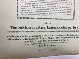 Avioliiton terveysoppi + Timbuktun mustien kaunokaisten parissa -elokuvajuliste, esitetään eri näytännöissä 18 vuotta täyttäneille naisille ja miehille, v. 1925