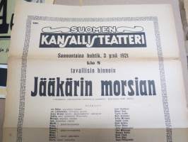 Jääkärin morsian - Suomen Kansallisteatteri, näytelmä, 3.4.1921 -juliste / poster