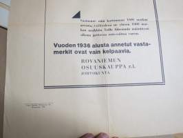 Vaatikaa myyjältä vastamerkkejä maksamanne rahan määrästä - Rovaniemen Osuuskauppa -mainosjuliste