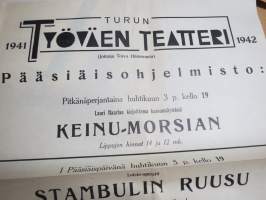 Turun Työväen Teatteri - Pääsiäisohjelma - Keinumorsian / Stambulin ruusu -mainosjuliste v. 1942
