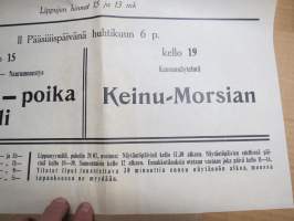 Turun Työväen Teatteri - Pääsiäisohjelma - Keinumorsian / Stambulin ruusu -mainosjuliste v. 1942