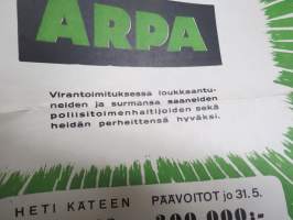 Viesti-Arpa - Virantoimituksessa loukkaantuneiden ja surmansa saaneiden poliisitoimenhaltijoiden sekä heiden perheittensä hyväksi - mainosjuliste v. 1944