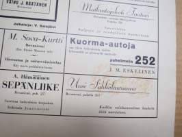 Rovaniemen muistilista - asemilla / kahviloissa / kauppaliikkeissä / julkisissa tiloissa esillä pidetty juliste mm. Rovaniemi - Petsamo linja-autovuorot, elokuvat ym