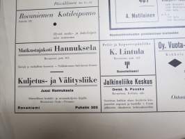 Rovaniemen muistilista - asemilla / kahviloissa / kauppaliikkeissä / julkisissa tiloissa esillä pidetty juliste mm. Rovaniemi - Petsamo linja-autovuorot, elokuvat ym