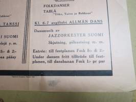 VPK Puistola (Helsinki) FBK Kesäjuhla / Sommarfest 1933 -mainosjuliste / ilmoitus