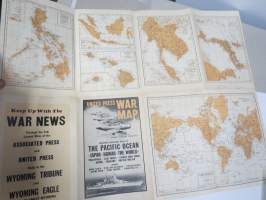 United Press UP War Map - Pacific Ocean - Japan / Hawaii / The World / Philippines... -sotatilannekartta, kartan avulla saattoi pysytellä perillä sotatilanteesta