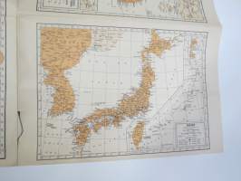 United Press UP War Map - Pacific Ocean - Japan / Hawaii / The World / Philippines... -sotatilannekartta, kartan avulla saattoi pysytellä perillä sotatilanteesta