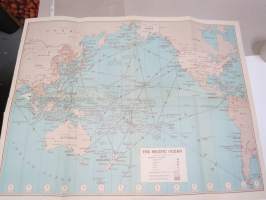 United Press UP War Map - Pacific Ocean - Japan / Hawaii / The World / Philippines... -sotatilannekartta, kartan avulla saattoi pysytellä perillä sotatilanteesta