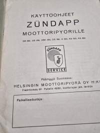 Zundapp käyttöohjeet moottoripyörille DB 200,300, DBK 250, DS 350, K 500, KS 500 ja KS 600.