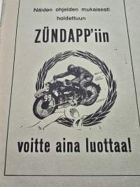Zundapp käyttöohjeet moottoripyörille DB 200,300, DBK 250, DS 350, K 500, KS 500 ja KS 600.