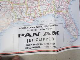 USA Turistikartta / Turistkarta - Pan American Airways Jet Clipper suora yhteys Helsingistä 1960 -kartta
