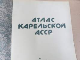 Atlas Karelskoi ASSR 1989 -Karjalan Autonominen Sosialistinen Neuvostasavalta -kartta, monipuoliset kartat, maasto, vesistöt, maaperä, eläimistö ym.