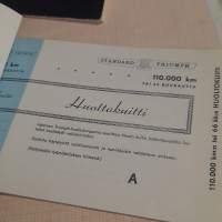 TRIUMPH  HUOLTOKUITTIKIRJA  HERALD 1200,  12/50 SPITFIRE 4 JA VITESSE 6 -Käyttöohjeet käyttöohjekirja