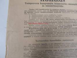 Kuulutus Tampereen kaupungin kiinteistön omistajille ja isännöitsijöille vuoden 1922 henkikirjoitus ja asuntojen ilmoitus