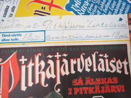 Pitkäjärveläiset, pääosissa Eila Peitsalo, Leena Häkinen, Irma Seikkula, Sakari Jurkka -elokuvajuliste, kiertueversio (Matti Piuhola)