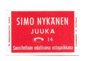Simo Nykänen Juuka tulitikkuetiketti