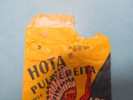Hota-pulveri, annosjauheita 18 pussia (alunperin, nyt yksi jäljellä) -avattu pussi, kulttimaineessa olevan tuotteen alkuperäinen pakkaus