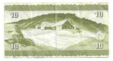 Färsaaret  10 kruunua (Føroyar tíggdju krónur) paperiraha, joka perustuu 12. huhtikuuta 1949 annettuun lakiin   seteli