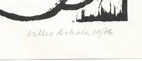 Vilho Askola - selkä  puupiirros sign 1976 koko A4 kehystämätön