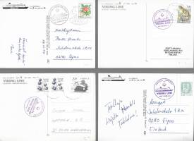 laivaleimalla varustettuja Amorella, Cinderella, Isabella ja Olympia- postikortti laivapostikortti kulkenut   - laivaleima
