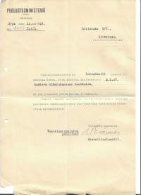 Puolustusministeriö 1937 - firmalomake