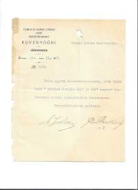Turun ja Porin läänin ynnä Ahvenanmaan KUVERNÖÖRI Lääninkanslia Turku 1913  - firmalomake