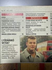 Apu 1992 nro 16, Teemu Selänne, prinsessa Diana, Marja-Leena Aho, Gaza