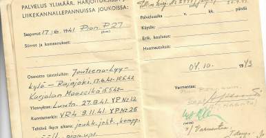 Sotilaspassi 1937  rintamaupseeri + 3 liitettä