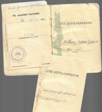 Sotilaspassi 1937  rintamaupseeri + 3 liitettä