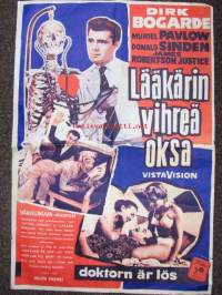 Lääkärin vihreä oksa / Doktorn är lös -elokuvajuliste, Dirk Bogarde, Muriel Pavlov, Donald Sinden, James Robertson Justice, ohjaus Ralph Thomas