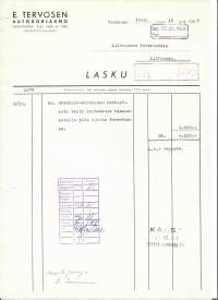 E Tervosen Autokorjaamo Kankaanpää 1958  -  firmalomake