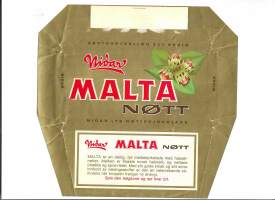 Nidar-yhtiön Malta Nøtt - 1960-luku suklaakääre  - tuote-etiketti